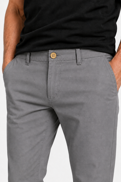 Mens Straight Fit Gray Cotton Trousers