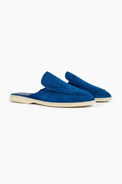Mens Navy Blue Suede Mule Loafers