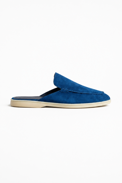 Mens Navy Blue Suede Mule Loafers