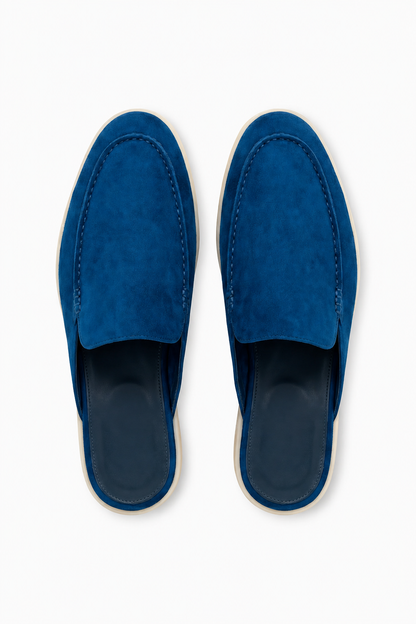 Mens Navy Blue Suede Mule Loafers