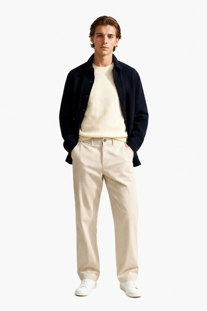 Mens Loose Fit Sand Wool Chinos
