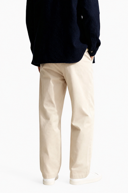 Mens Loose Fit Sand Wool Chinos