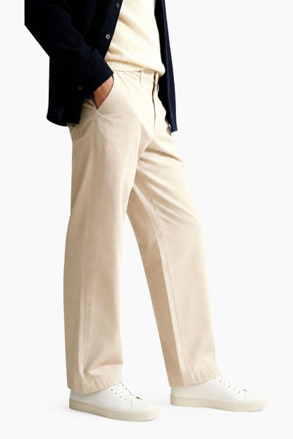 Mens Loose Fit Sand Wool Chinos