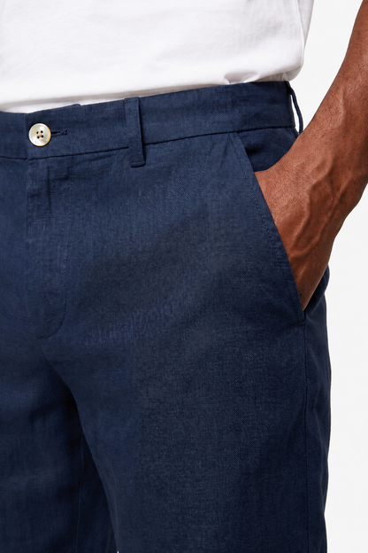 Mens Premium Dark Blue Linen Shorts