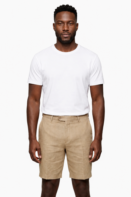 Men's Linen Shorts – Beige/Stone Color, Breathable & Comfortable, Size 38