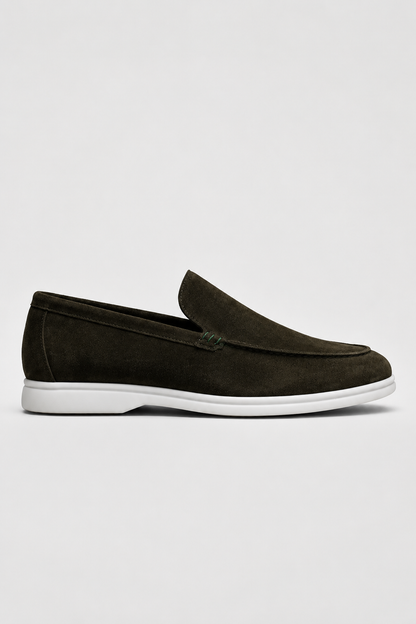 Mens Italian Dark Green Suede Penny Loafers