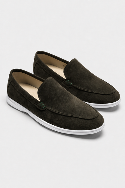 Mens Italian Dark Green Suede Penny Loafers