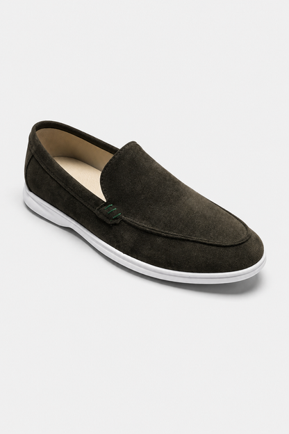 Mens Italian Dark Green Suede Penny Loafers