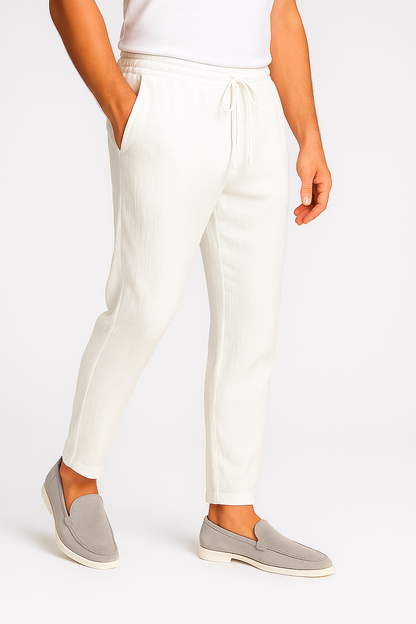 Mens Regular Fit White Polyester Trousers