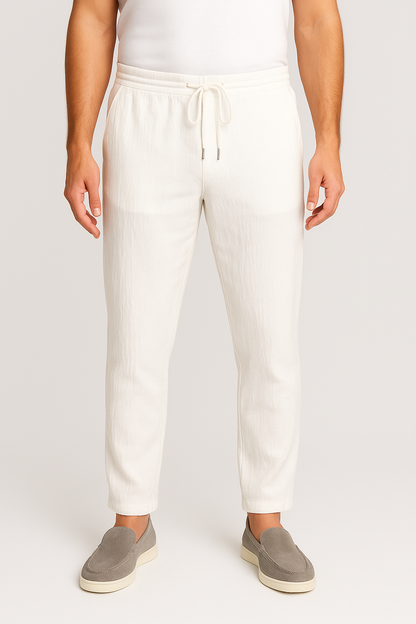 Mens Regular Fit White Polyester Trousers
