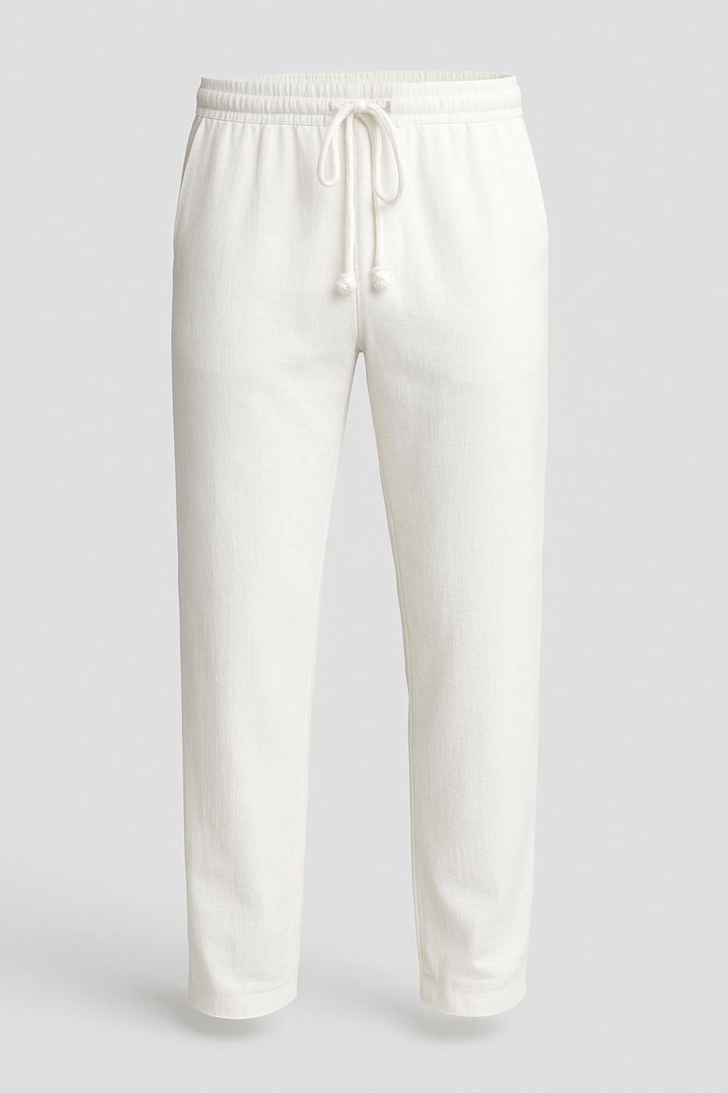 Men's Pants - White - Premium Textile Fiber - Regular Fit with Drawstring