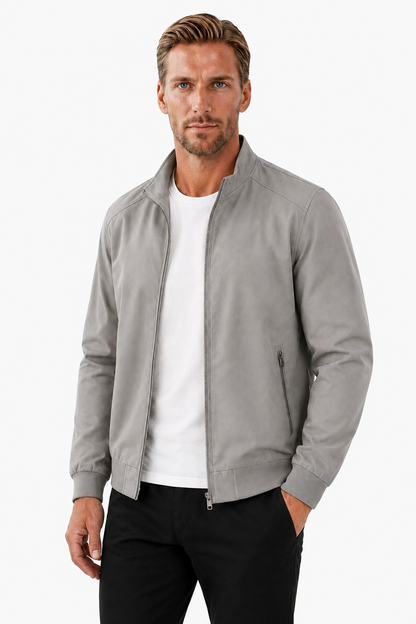 Mens Regular Fit Gray Wool Bomber Jacket