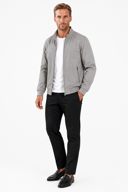 Mens Regular Fit Gray Wool Bomber Jacket