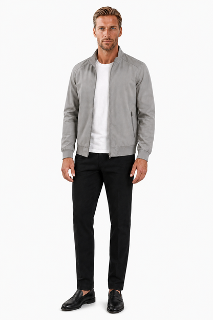 Mens Regular Fit Gray Wool Bomber Jacket