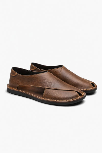 Mens Open Side Brown Leather Sandals