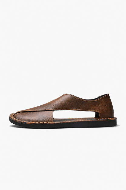 Mens Open Side Brown Leather Sandals