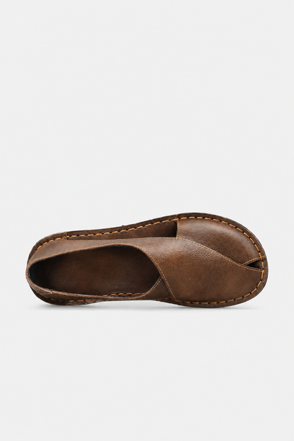Mens Open Side Brown Leather Sandals