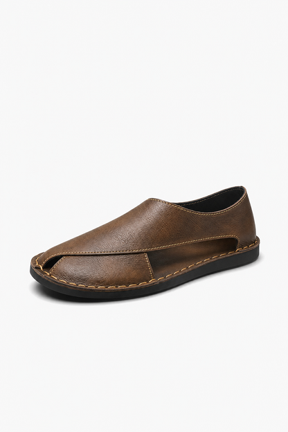 Mens Open Side Brown Leather Sandals