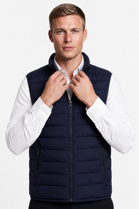 Men's Puffer Vest: Navy Blue Polyester Vest for Everyday and Outdoor Activities