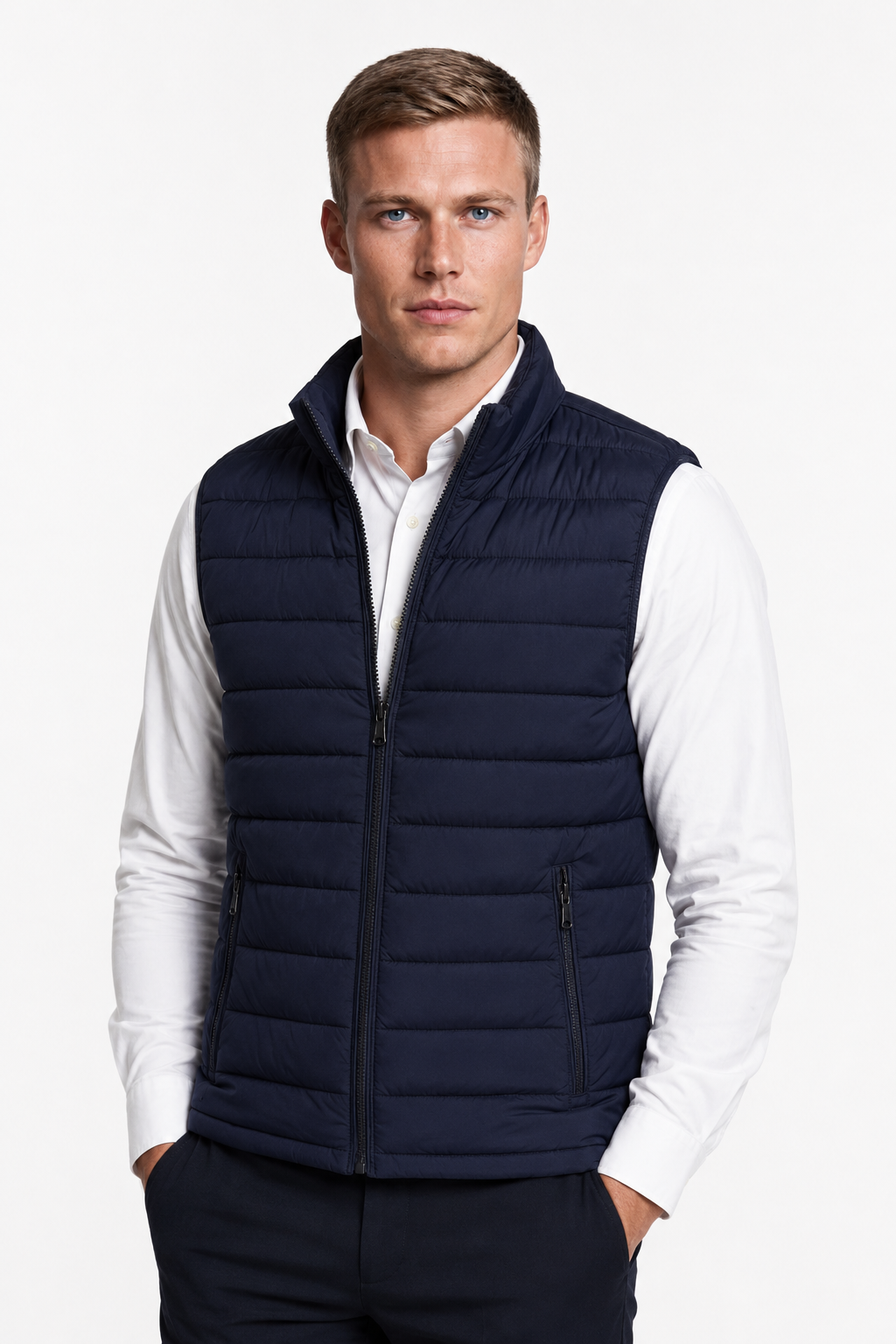 Men's Puffer Vest: Navy Blue Polyester Vest for Everyday and Outdoor Activities