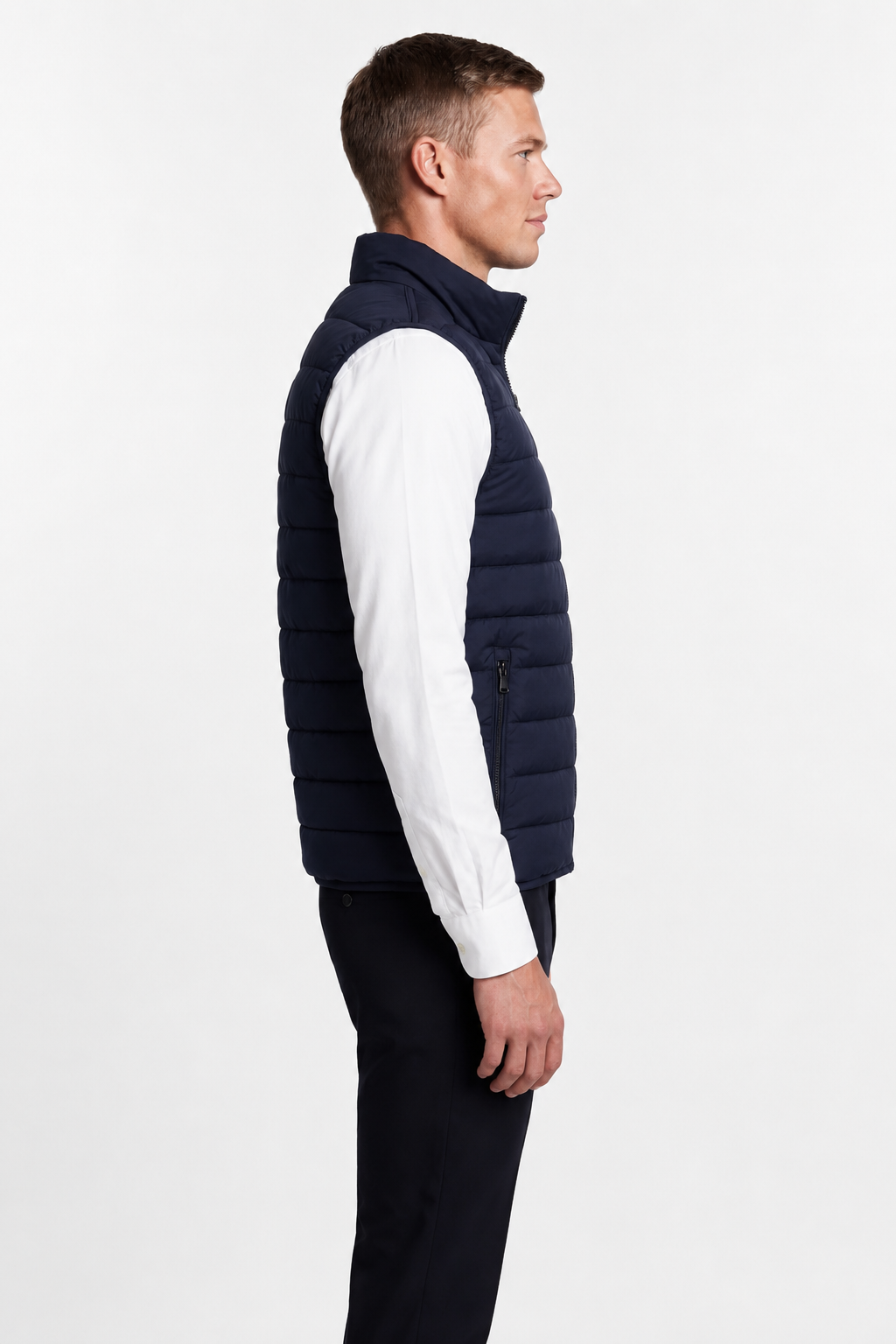 Men's Puffer Vest: Navy Blue Polyester Vest for Everyday and Outdoor Activities