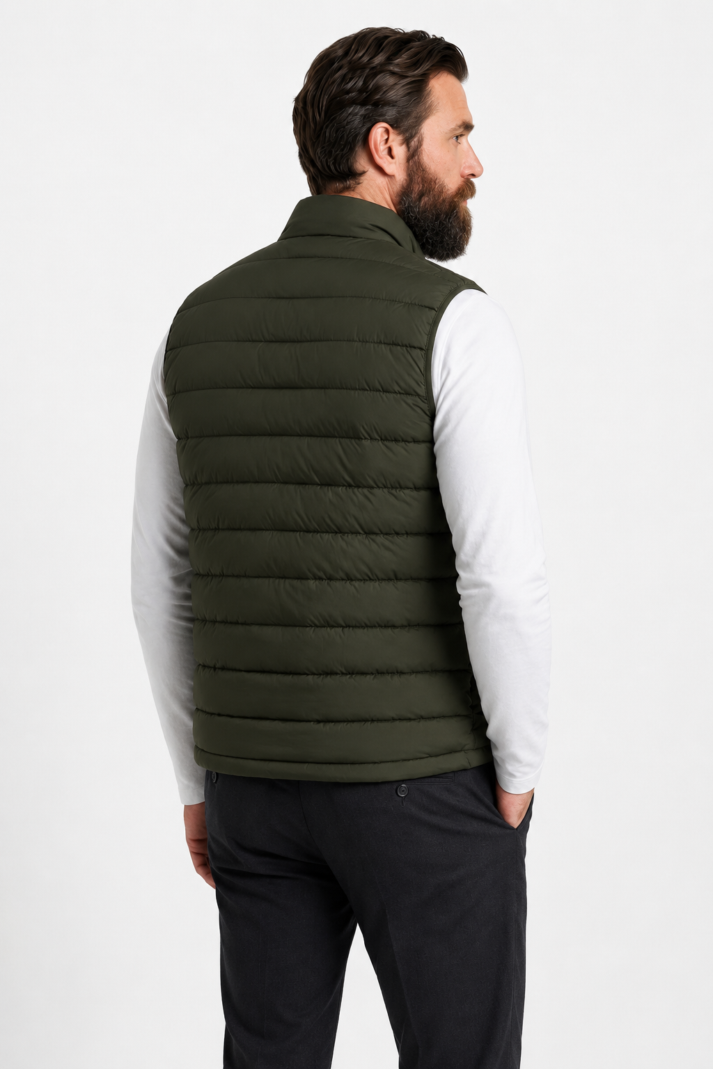 Men's Down Vest – Army Green Lightweight Puffer Vest with Zipper. Warm for Everyday Use.