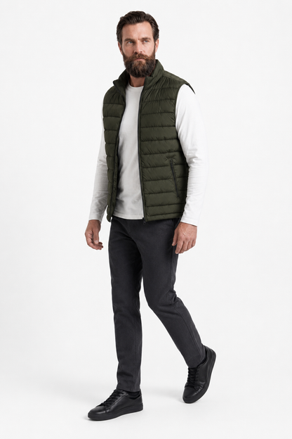 Mens Premium Army Green Polyester Puffer Vest