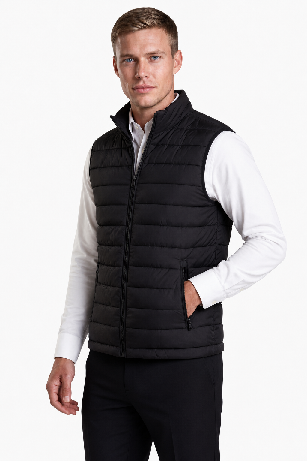 Men's Puffer Vest – Warm, Lightweight Polyester Vest with Zipper for Men