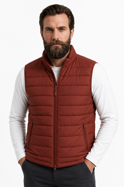 Mens Regular Fit Brick Red Polyester Puffer Vest