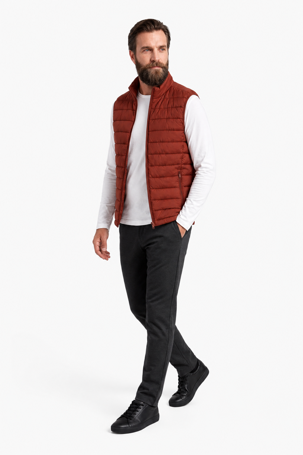Men's Puffer Vest - Brick Red - Polyester - Regular Fit