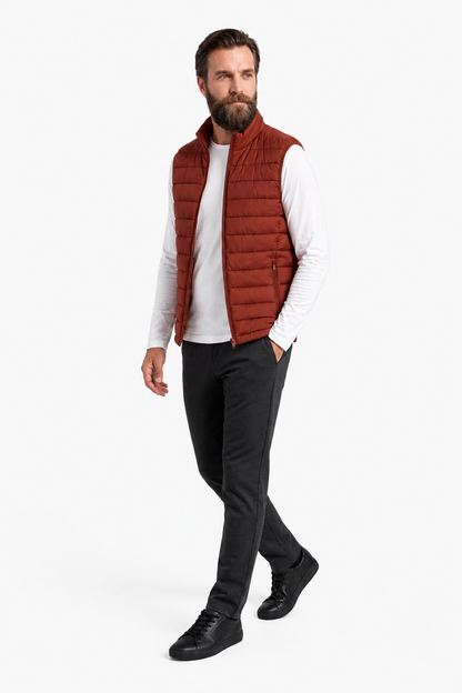 Mens Regular Fit Brick Red Polyester Puffer Vest