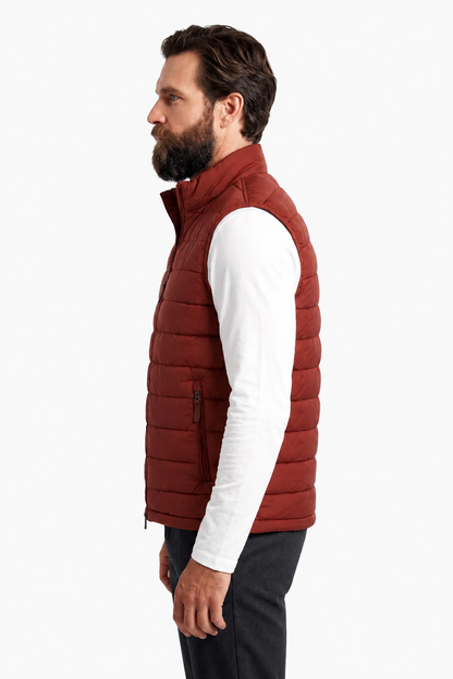 Mens Regular Fit Brick Red Polyester Puffer Vest