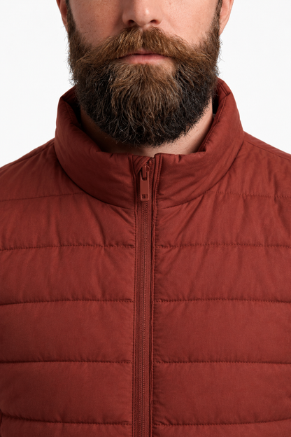 Mens Regular Fit Brick Red Polyester Puffer Vest