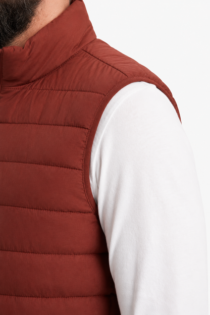Mens Regular Fit Brick Red Polyester Puffer Vest