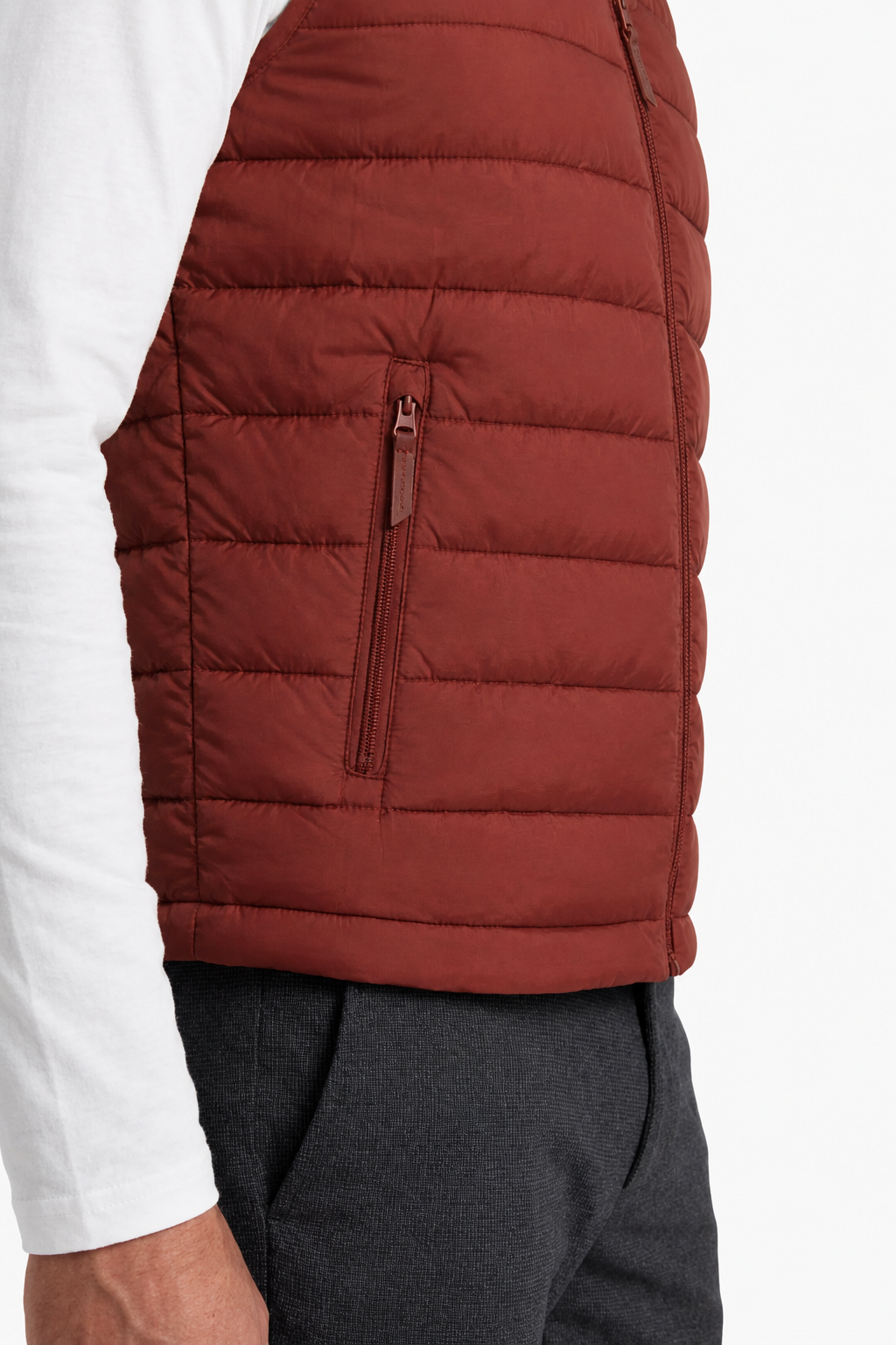 Men's Puffer Vest - Brick Red - Polyester - Regular Fit