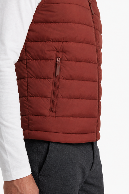 Mens Regular Fit Brick Red Polyester Puffer Vest