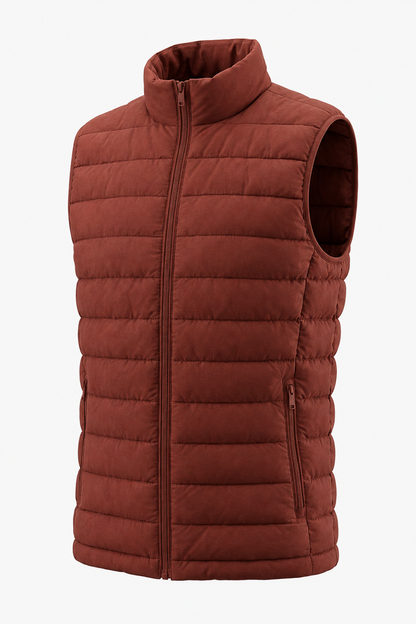 Mens Regular Fit Brick Red Polyester Puffer Vest