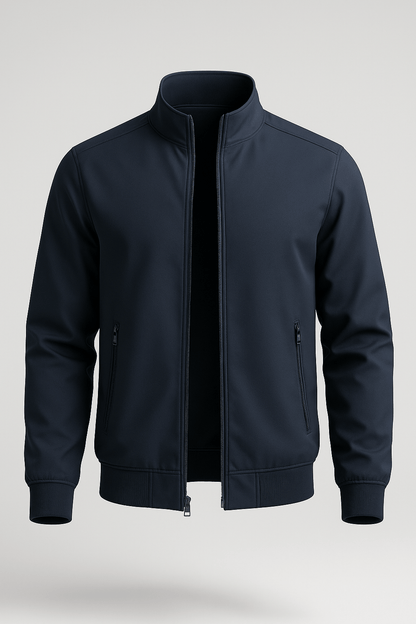 Mens Classic Dark Blue Wool Bomber Jacket