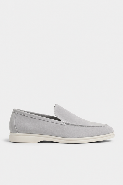 Mens Handmade Italian Light Gray Suede Penny Loafers