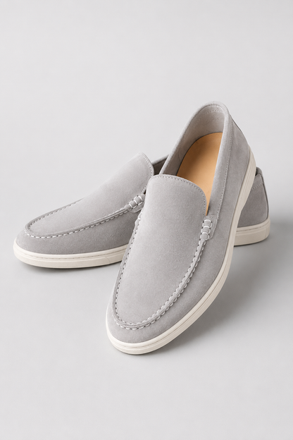 Mens Handmade Italian Light Gray Suede Penny Loafers