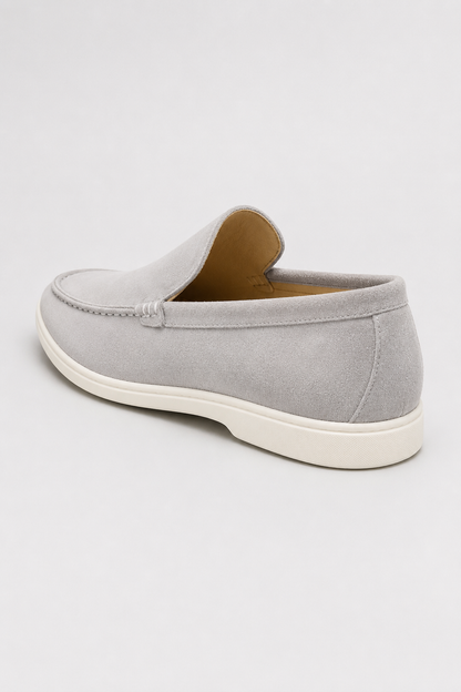 Mens Handmade Italian Light Gray Suede Penny Loafers