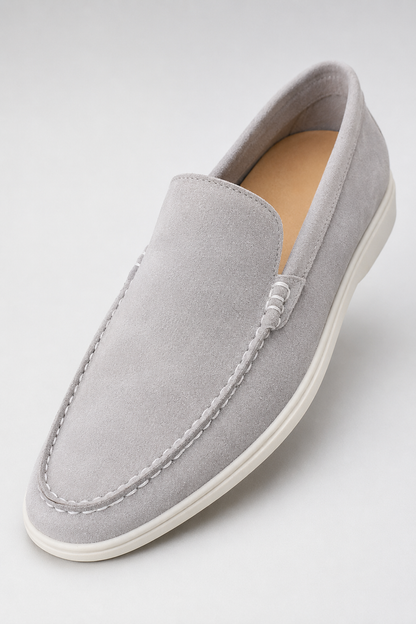Mens Handmade Italian Light Gray Suede Penny Loafers
