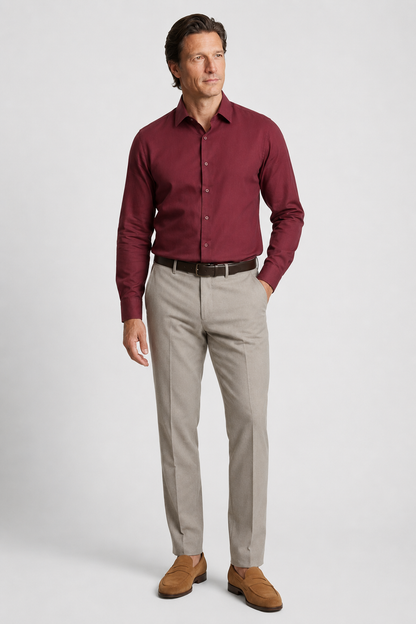 Mens Regular Fit Bordeaux Linen Blend Shirt