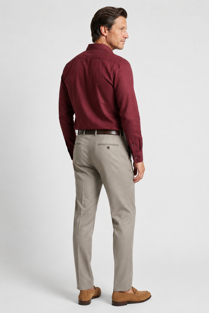 Mens Regular Fit Bordeaux Linen Blend Shirt