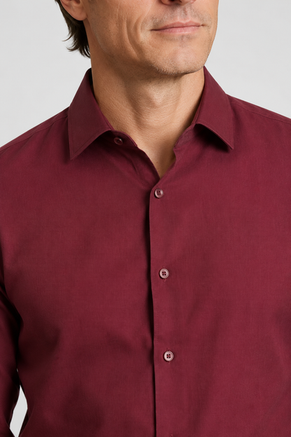 Mens Regular Fit Bordeaux Linen Blend Shirt