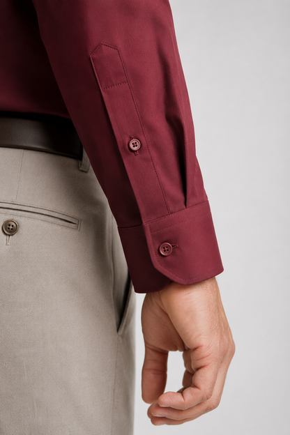 Mens Regular Fit Bordeaux Linen Blend Shirt