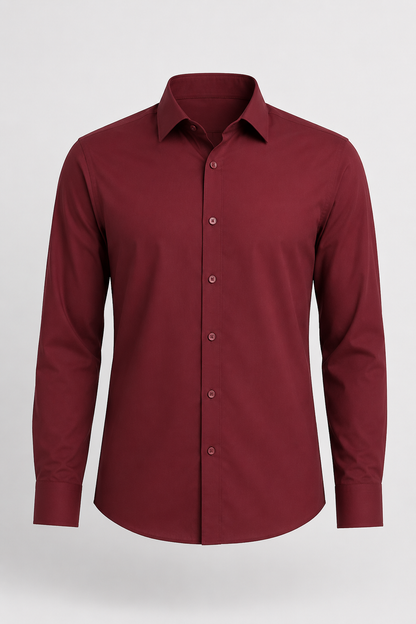 Mens Regular Fit Bordeaux Linen Blend Shirt