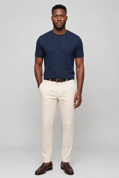 Mens Mock Neck Navy Cotton Tee