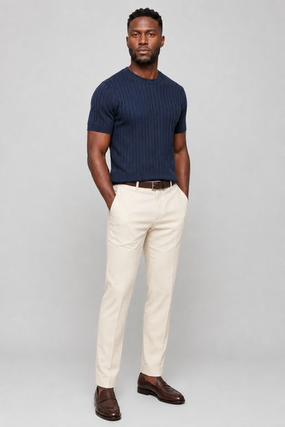 Mens Mock Neck Navy Cotton Tee