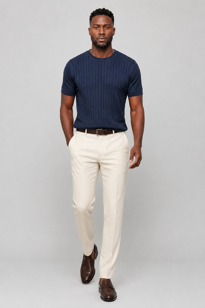 Mens Mock Neck Navy Cotton Tee